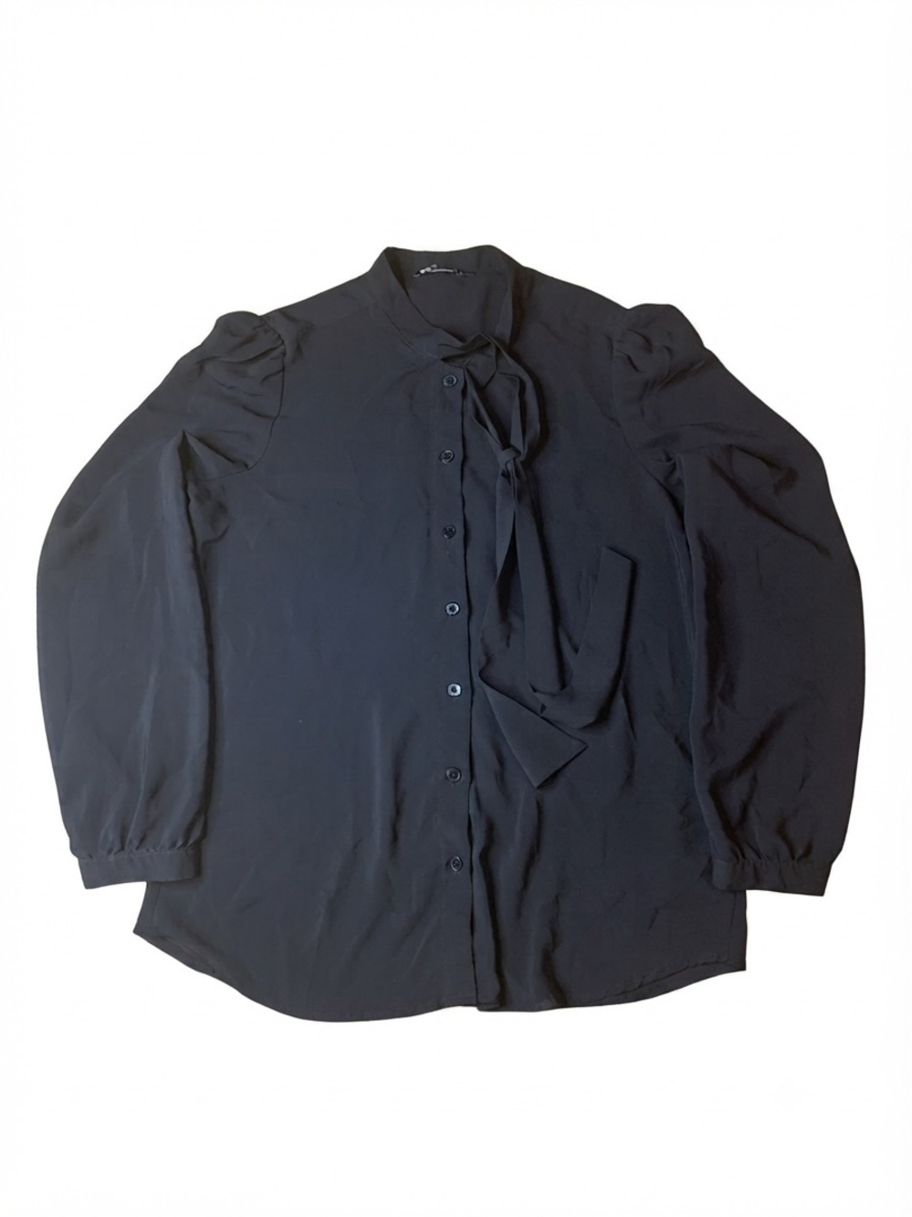 Black Label Black Tie Neck Long Sleeve Blouse Size S/P